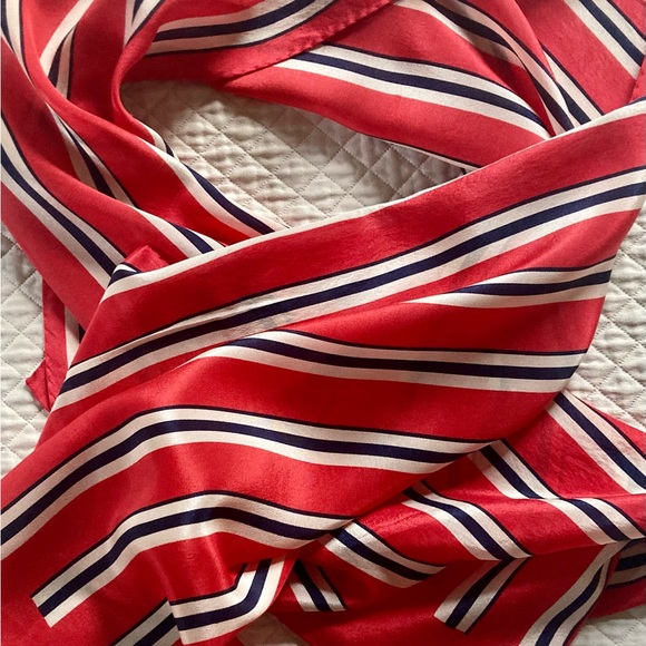 Vintage ECHO striped silk scarf. Red, white and blue - Picture 7 of 10